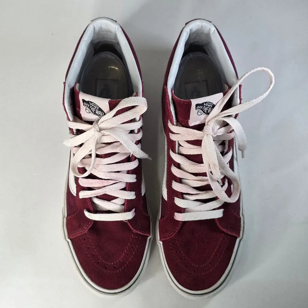 Vans Sk8-Hi Burgundy Maroon Suede Canvas High Top Sneakers Men's 7.5 Women's 9